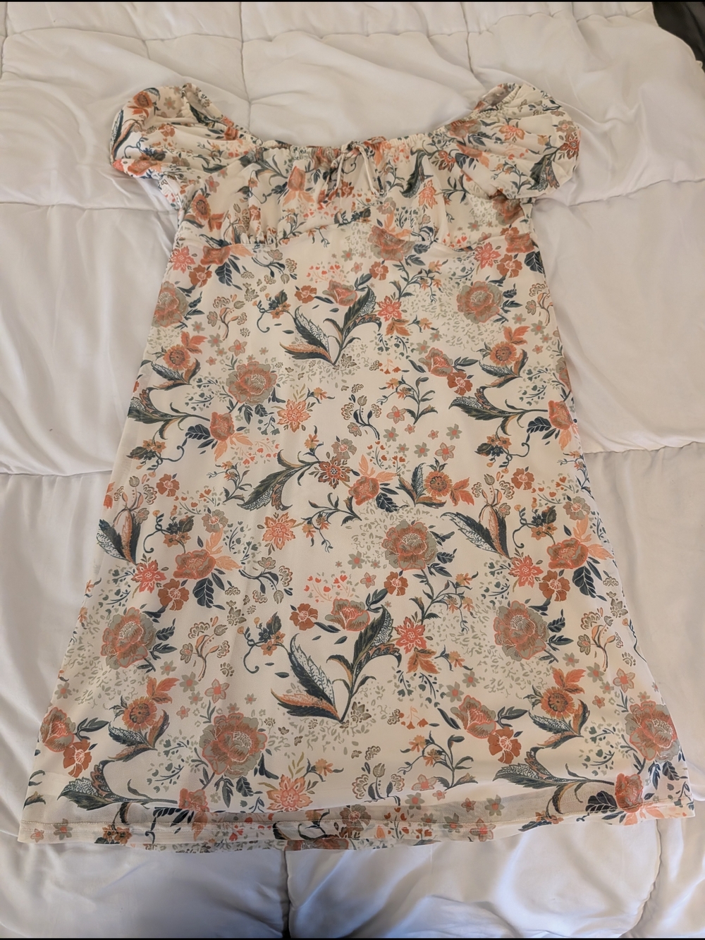 SO Floral Off-Shoulder Dress in Cream, Peach & Navy - Picture 1 of 2